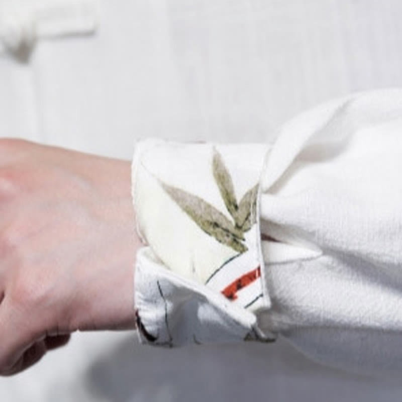 Cotton Linen Bamboo Embroidered Stand Collar Meditation Shirt