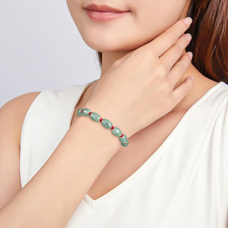 Handmade Red String Bracelet with Minimalist Jade Beads