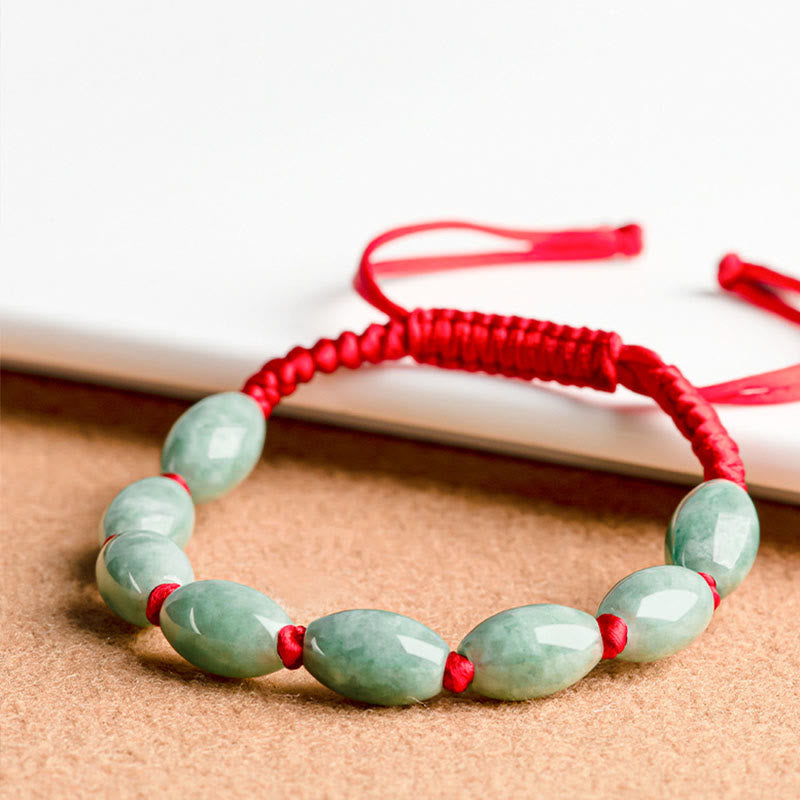 Handmade Red String Bracelet with Minimalist Jade Beads