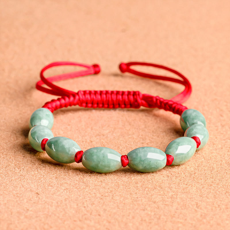 Handmade Red String Bracelet with Minimalist Jade Beads