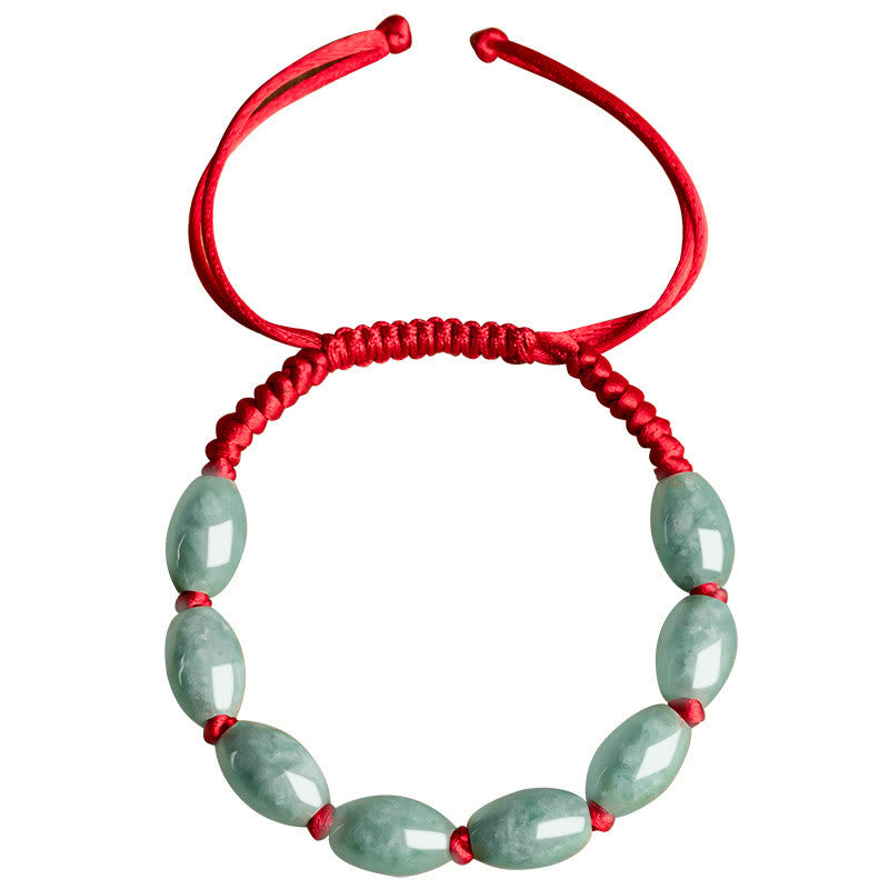 Handmade Red String Bracelet with Minimalist Jade Beads