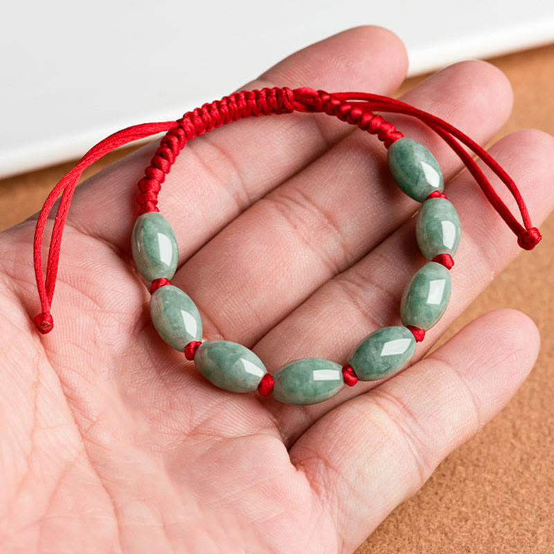 Handmade Red String Bracelet with Minimalist Jade Beads