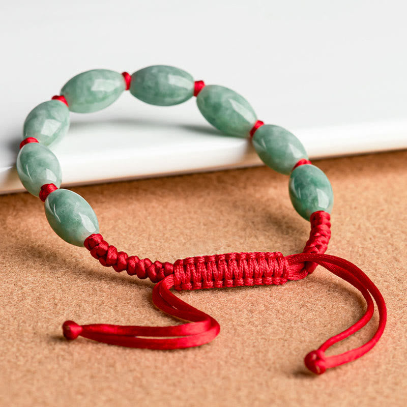 Handmade Red String Bracelet with Minimalist Jade Beads