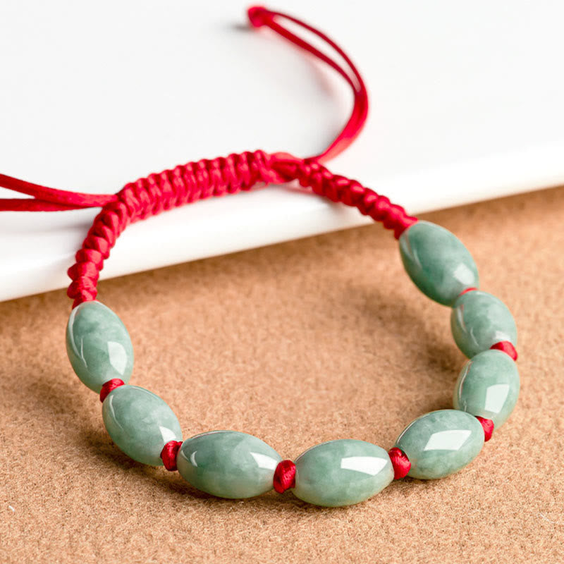 Handmade Red String Bracelet with Minimalist Jade Beads