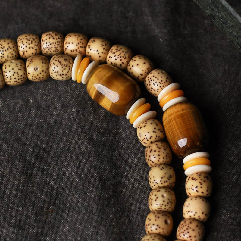 108 Mala Beads Bodhi Seed and Tiger's Eye Fu Character Meditation Bracelet