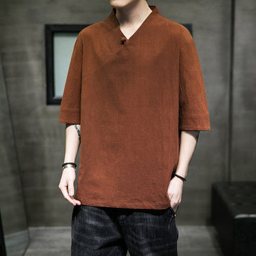 V-Neck Plain Men's Half Sleeve Cotton Shirt