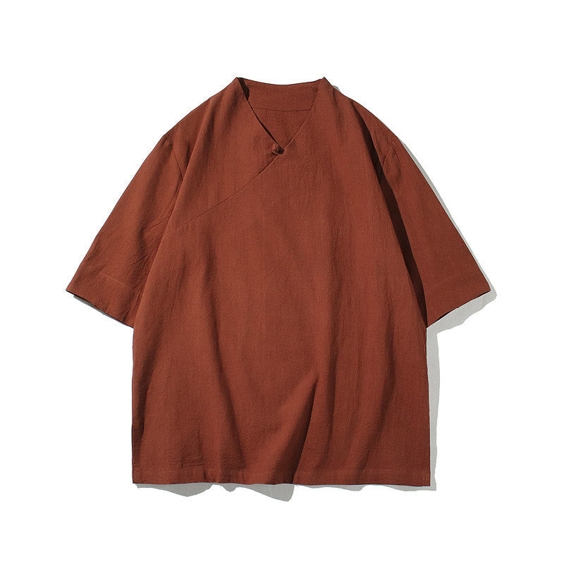 V-Neck Plain Men's Half Sleeve Cotton Shirt