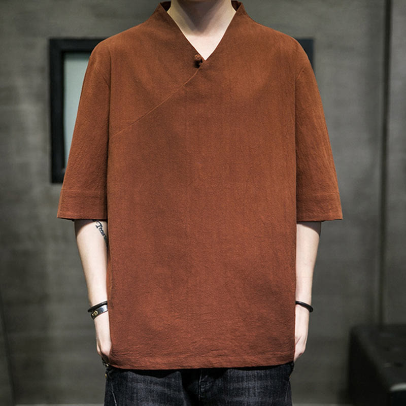 V-Neck Plain Men's Half Sleeve Cotton Shirt