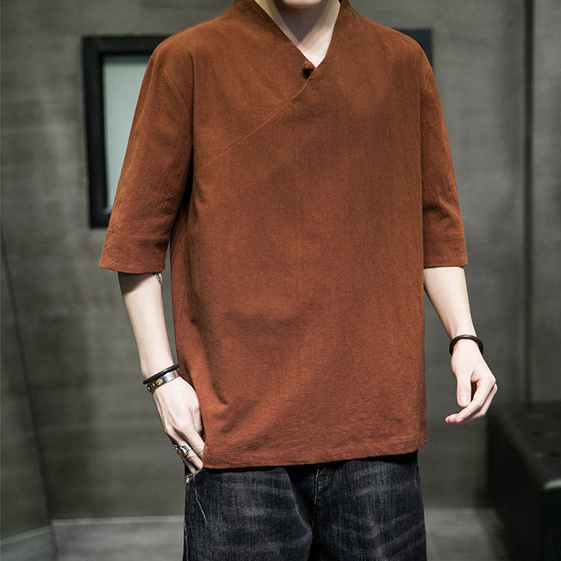 V-Neck Plain Men's Half Sleeve Cotton Shirt