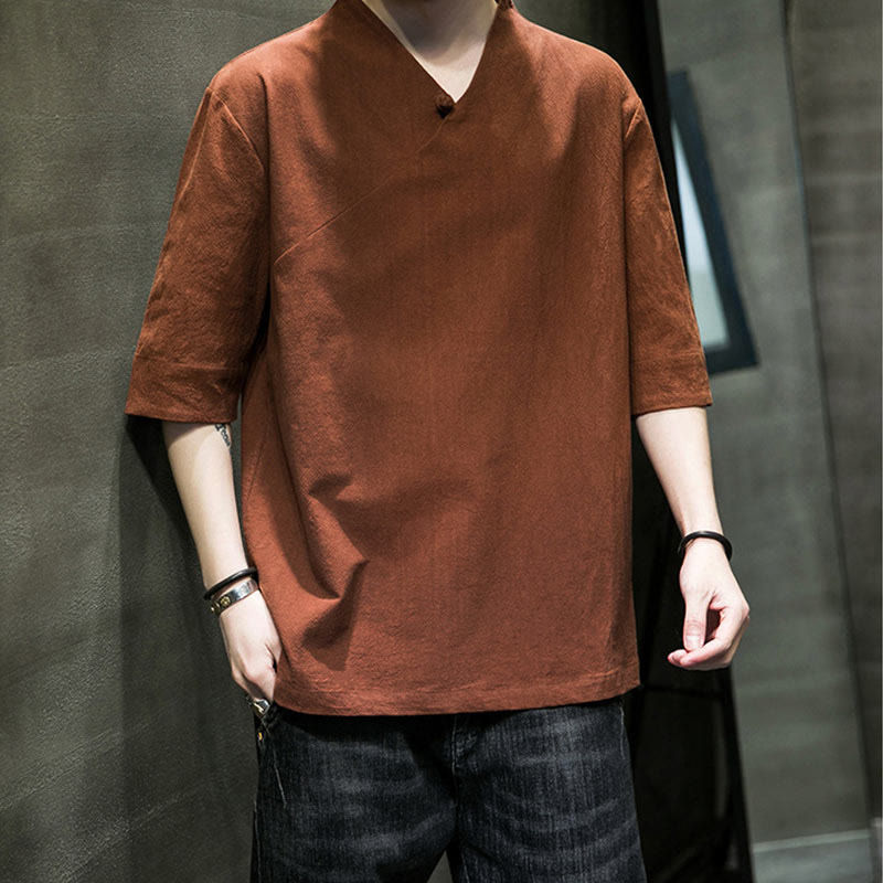 V-Neck Plain Men's Half Sleeve Cotton Shirt