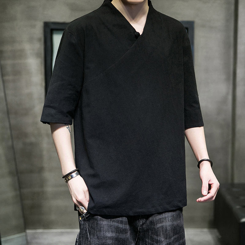 V-Neck Plain Men's Half Sleeve Cotton Shirt