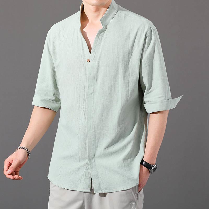 Breathable Cotton Stand Collar Half-Sleeve Mindful Shirt