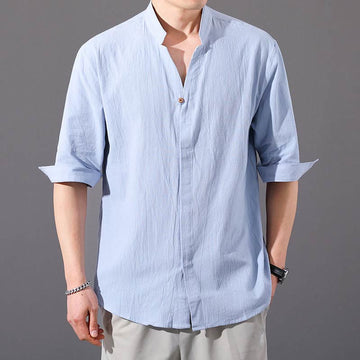 Breathable Cotton Stand Collar Half-Sleeve Mindful Shirt