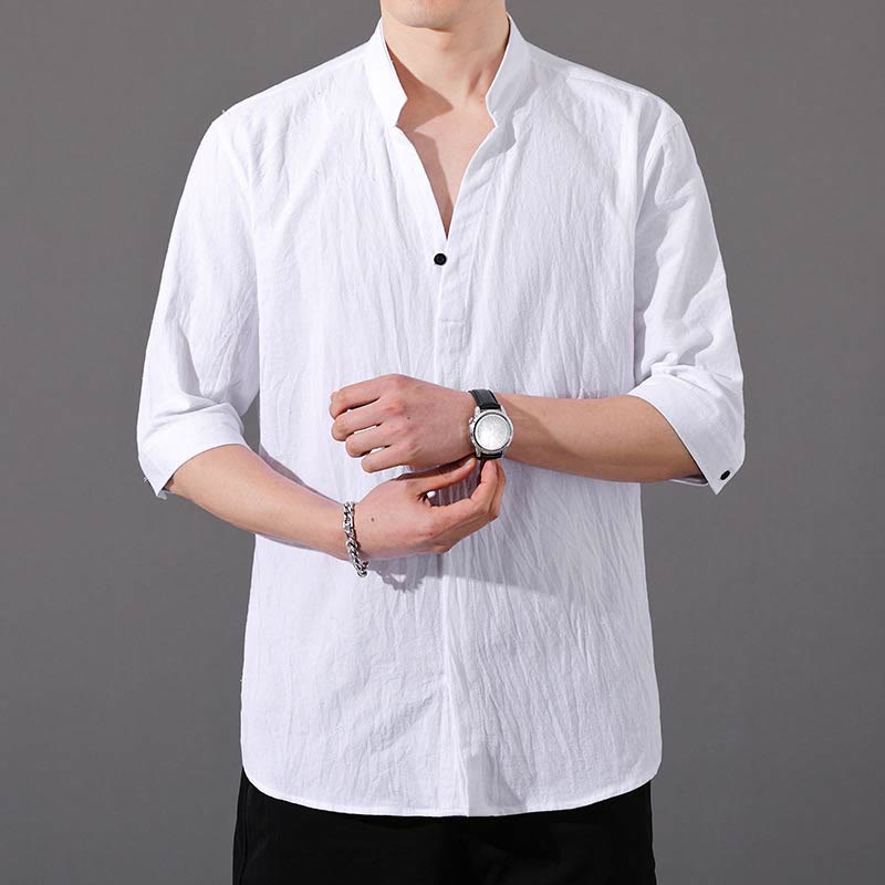 Breathable Cotton Stand Collar Half-Sleeve Mindful Shirt