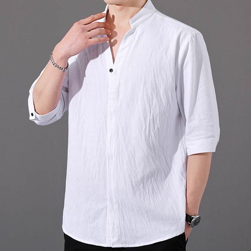 Breathable Cotton Stand Collar Half-Sleeve Mindful Shirt
