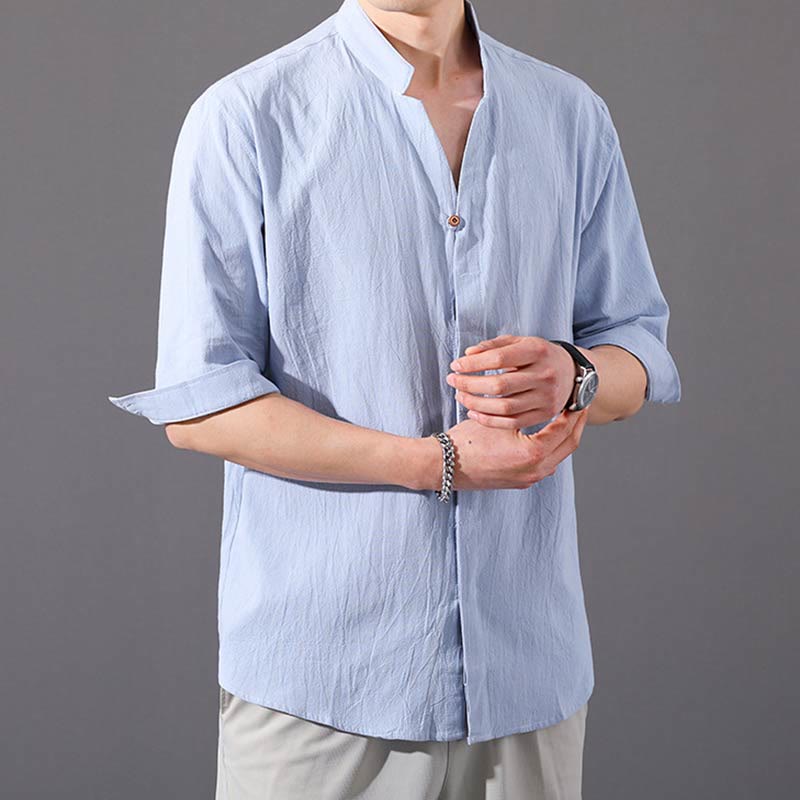 Breathable Cotton Stand Collar Half-Sleeve Mindful Shirt