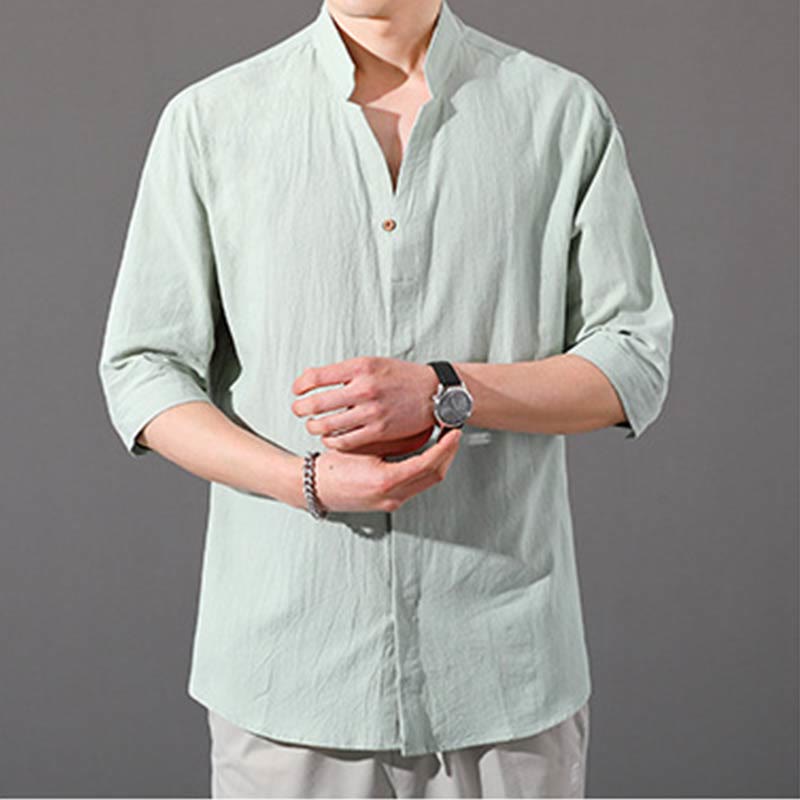 Breathable Cotton Stand Collar Half-Sleeve Mindful Shirt