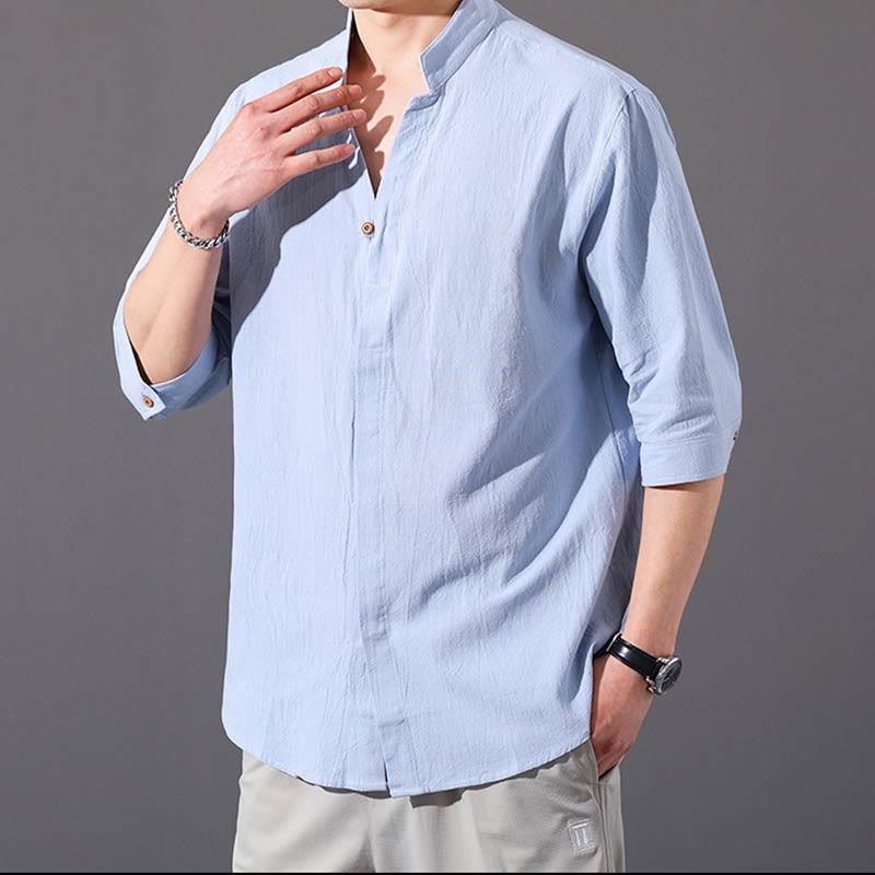 Breathable Cotton Stand Collar Half-Sleeve Mindful Shirt
