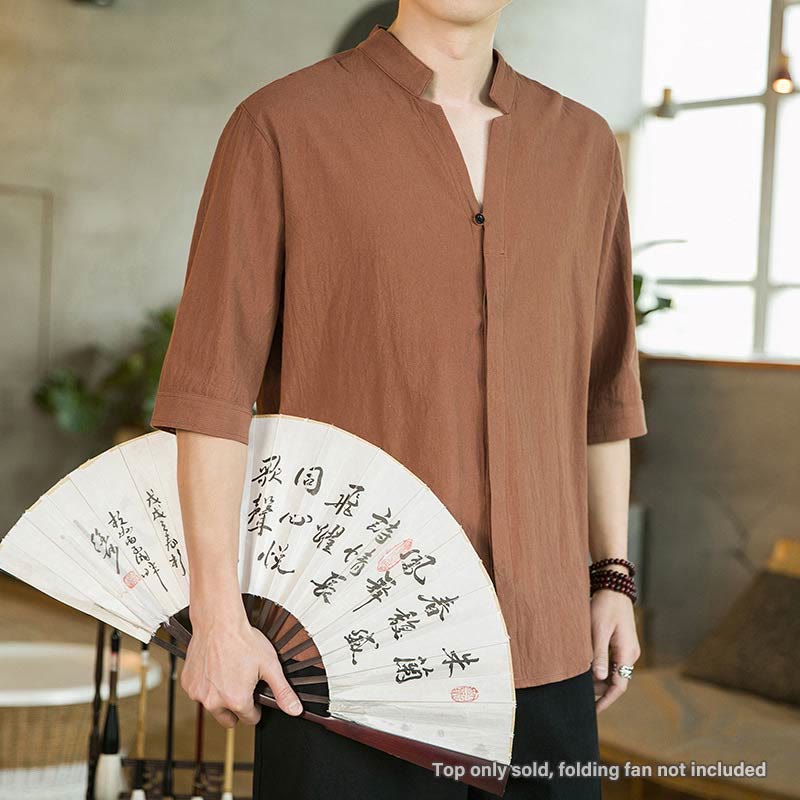 Breathable Cotton Stand Collar Half-Sleeve Mindful Shirt