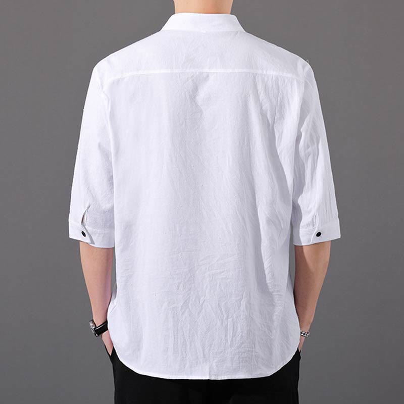 Breathable Cotton Stand Collar Half-Sleeve Mindful Shirt