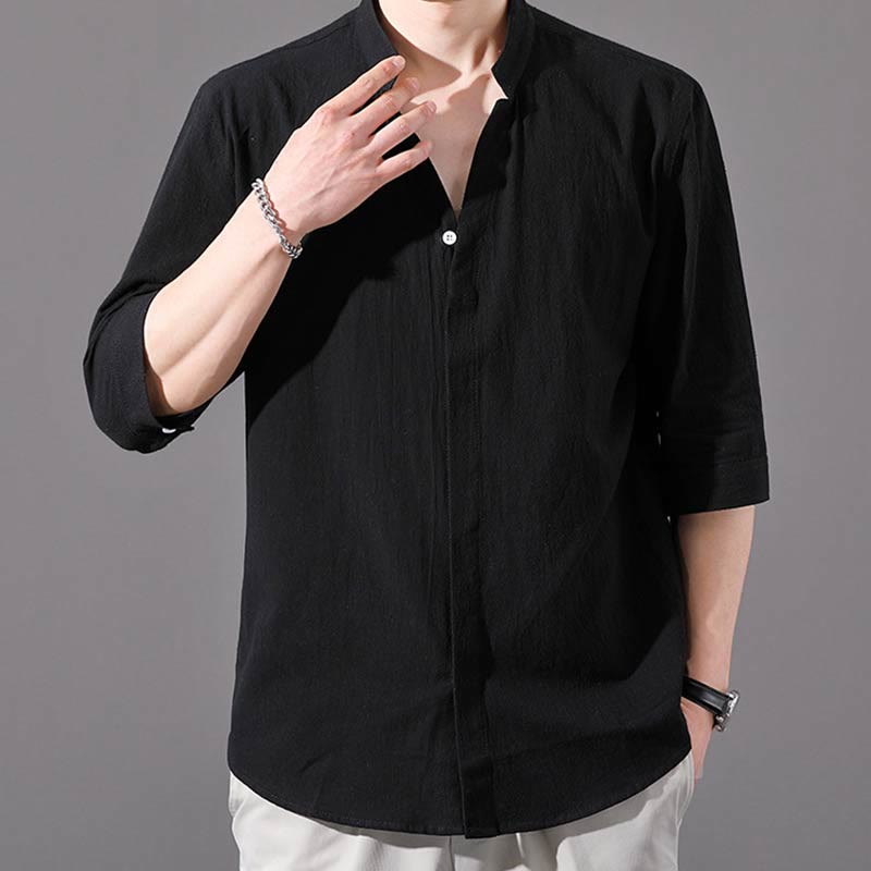 Breathable Cotton Stand Collar Half-Sleeve Mindful Shirt