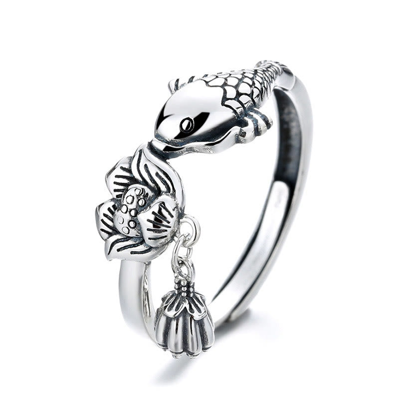 925 Sterling Silver Koi Fish Lotus Flower Success Ring