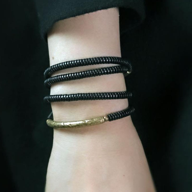 Tibetan Ebony Wood Beads Copper Peace Multilayered Bracelet