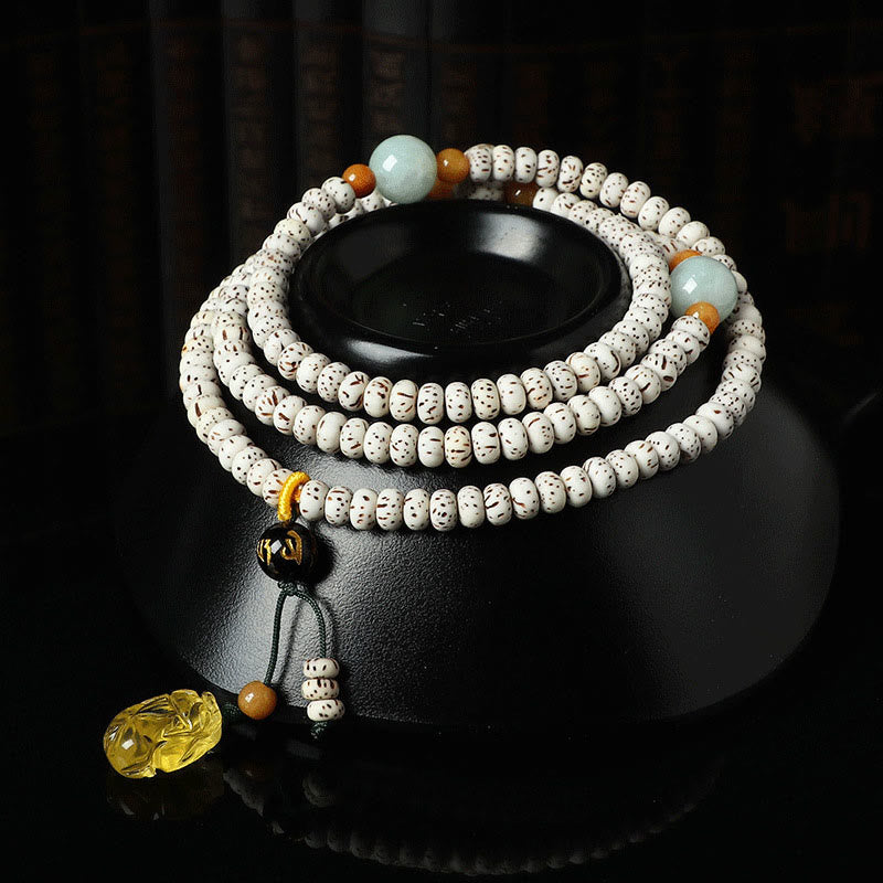 Tibetan Bodhi Seed Bracelet with Turquoise Copper Onyx & Natural Gemstones
