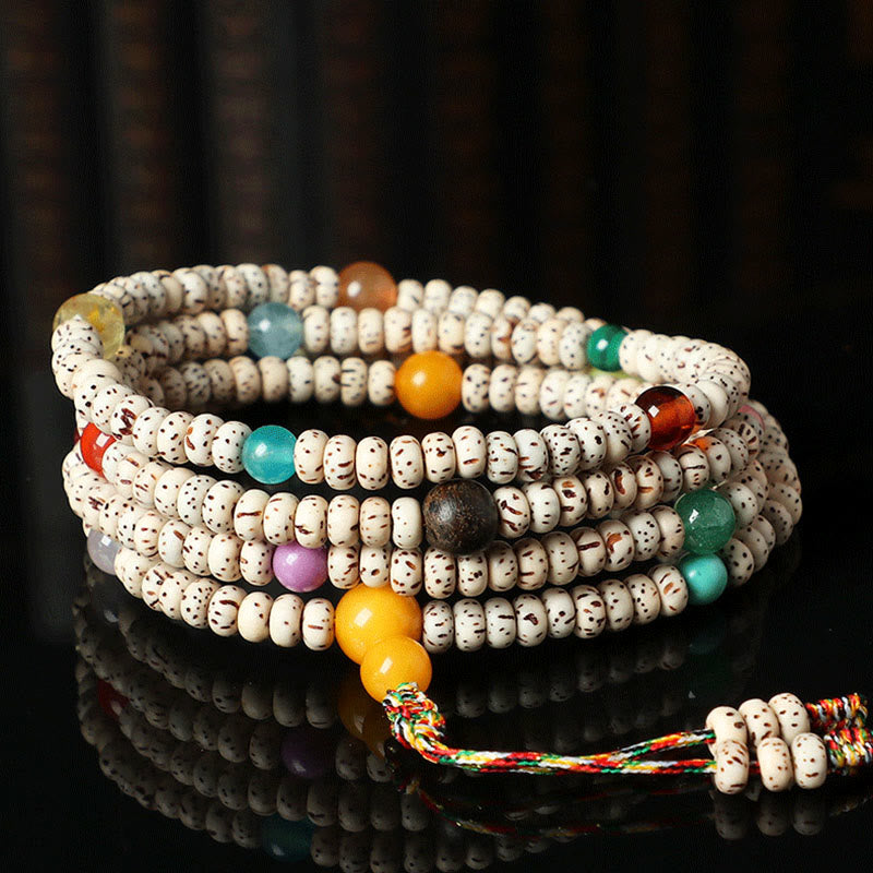 Tibetan Bodhi Seed Bracelet with Turquoise Copper Onyx & Natural Gemstones