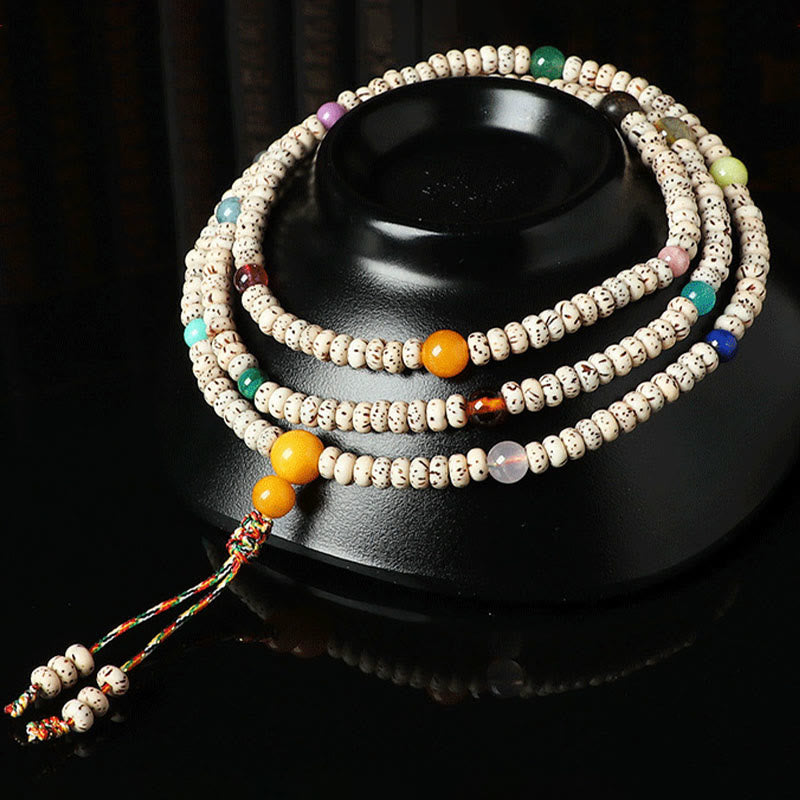 Tibetan Bodhi Seed Bracelet with Turquoise Copper Onyx & Natural Gemstones