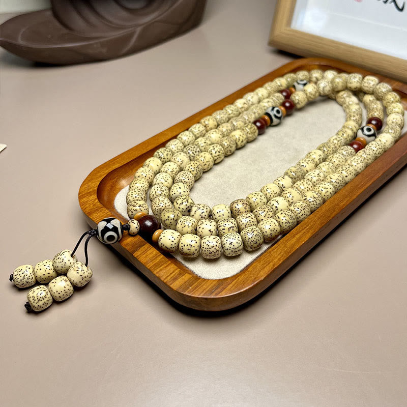 108 Natural Bodhi Seed and Sandalwood Mala Bracelet with Dzi Bead