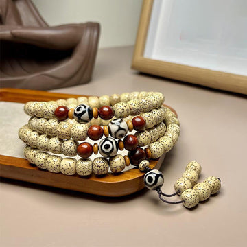 108 Natural Bodhi Seed and Sandalwood Mala Bracelet with Dzi Bead