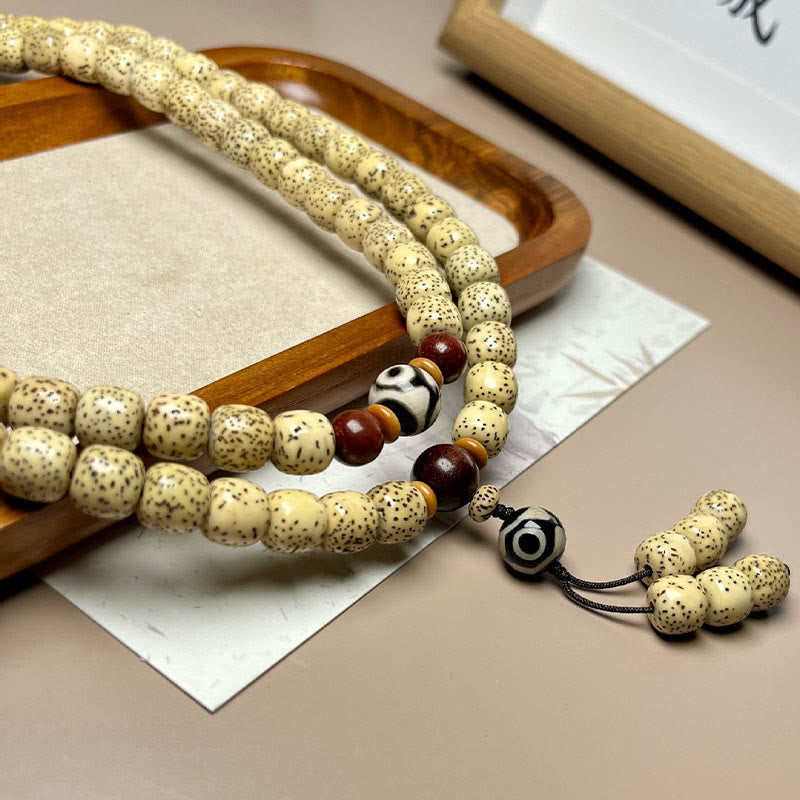 108 Natural Bodhi Seed and Sandalwood Mala Bracelet with Dzi Bead