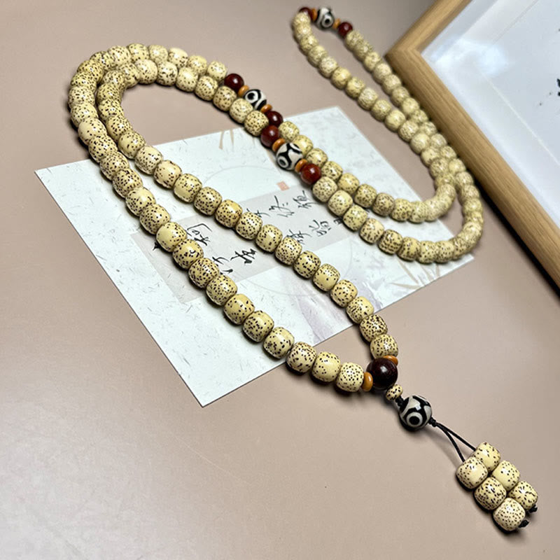 108 Natural Bodhi Seed and Sandalwood Mala Bracelet with Dzi Bead