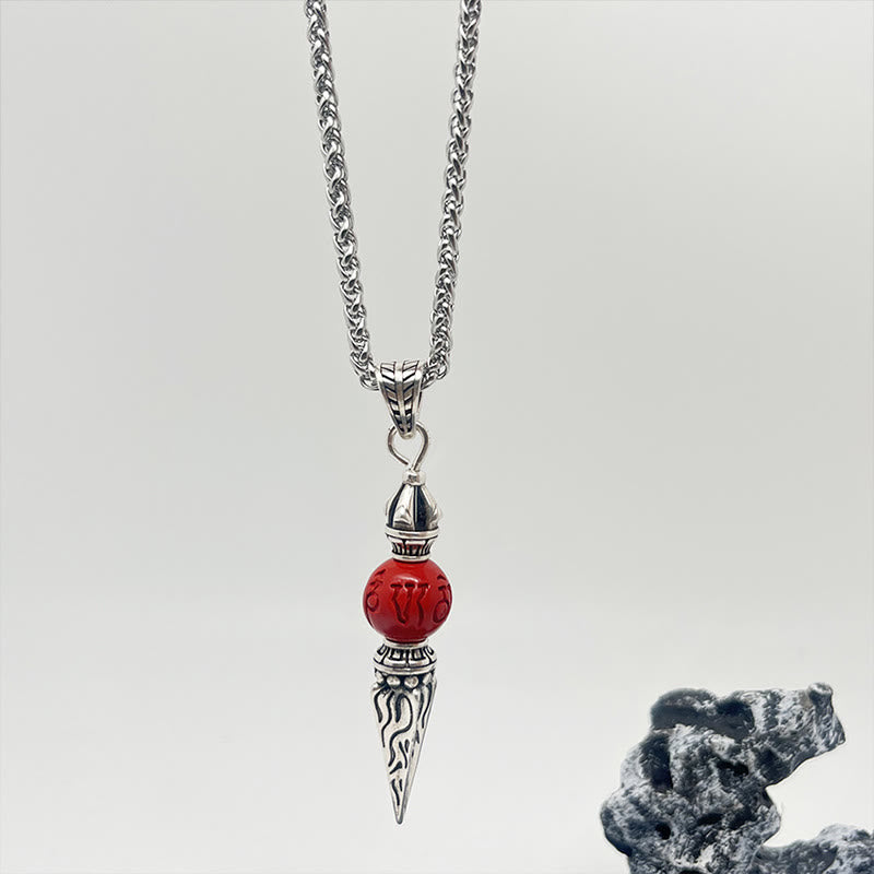 Cinnabar Sanskrit Dorje Vajra Pattern Blessing Necklace Pendant