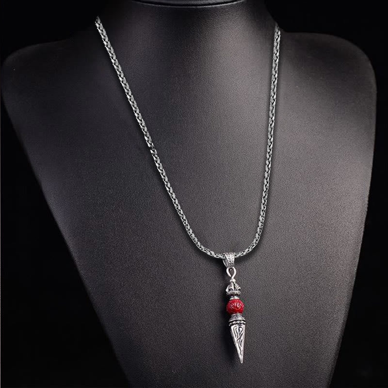Cinnabar Sanskrit Dorje Vajra Pattern Blessing Necklace Pendant