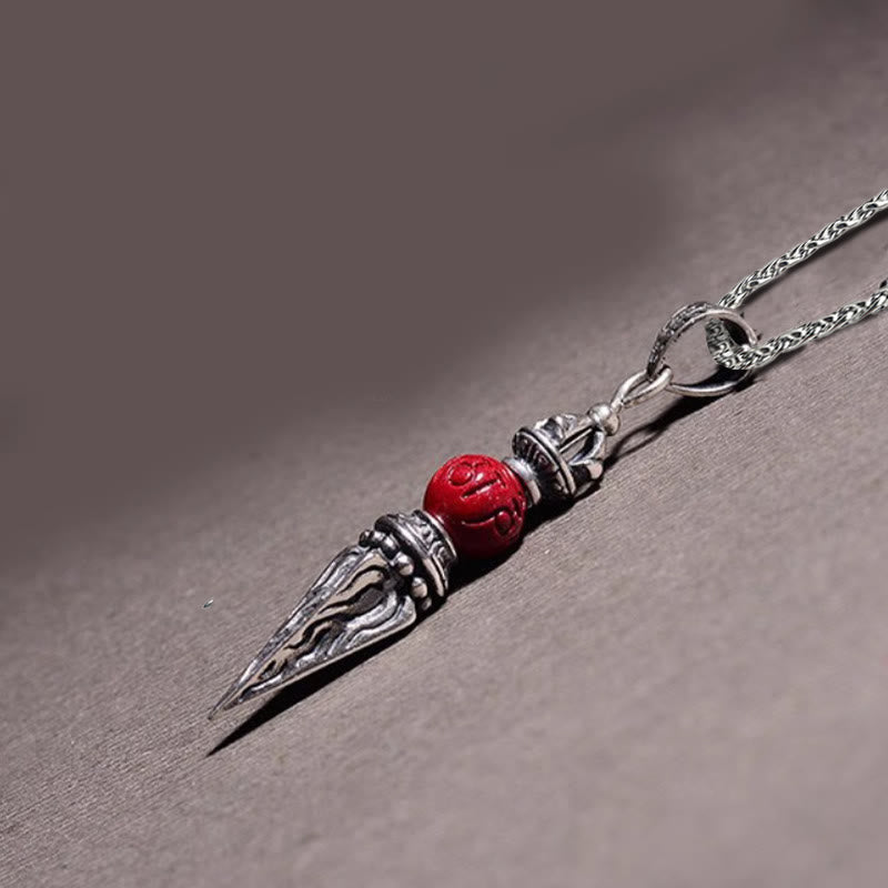 Cinnabar Sanskrit Dorje Vajra Pattern Blessing Necklace Pendant
