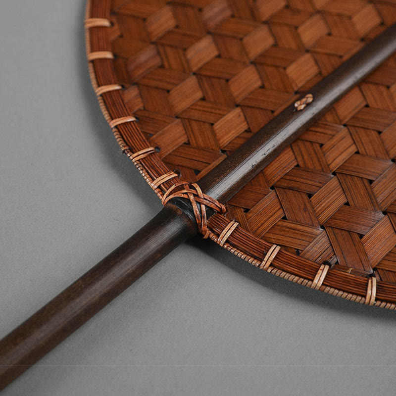 Vintage Chinese Style Handmade Round Octagonal Shaped Bamboo Long Handle Fan