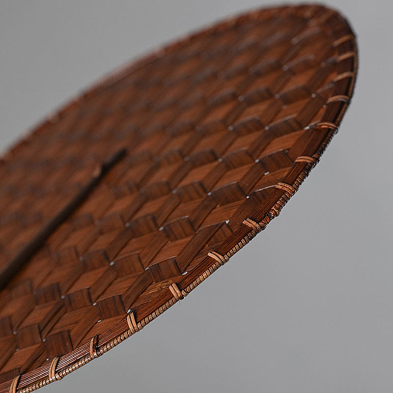 Vintage Chinese Style Handmade Round Octagonal Shaped Bamboo Long Handle Fan