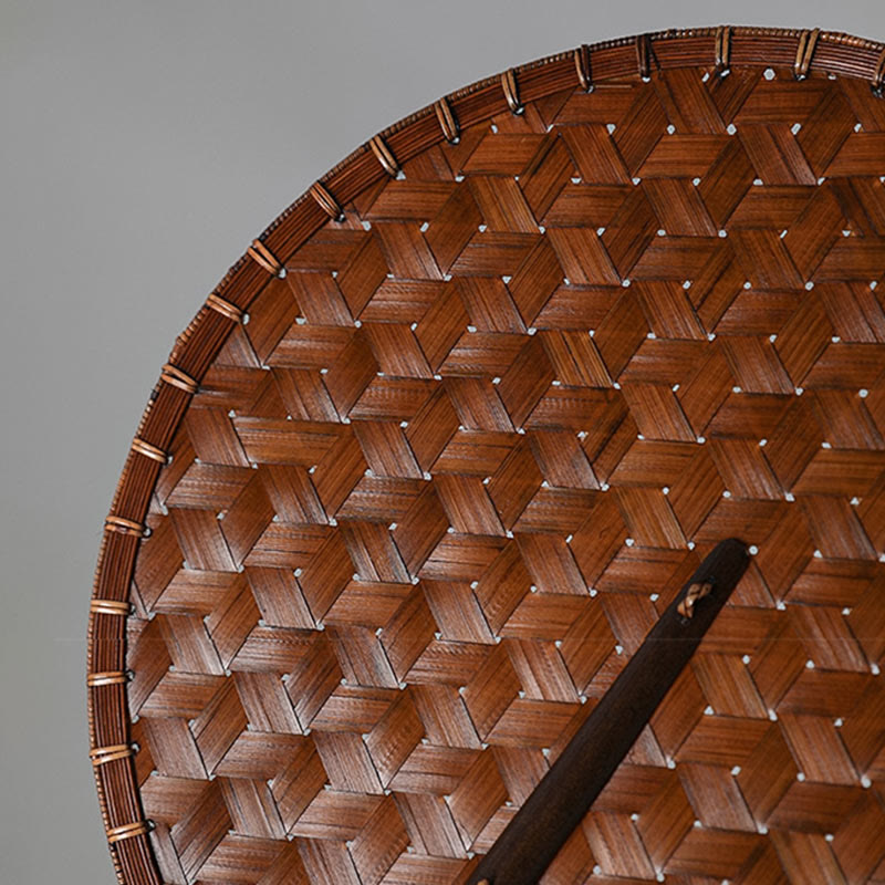 Vintage Chinese Style Handmade Round Octagonal Shaped Bamboo Long Handle Fan