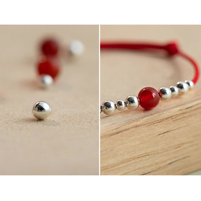 Handmade Ultra-Thin Braided Red String Bracelet with Red Agate & 925 Sterling Silver Fu Symbol
