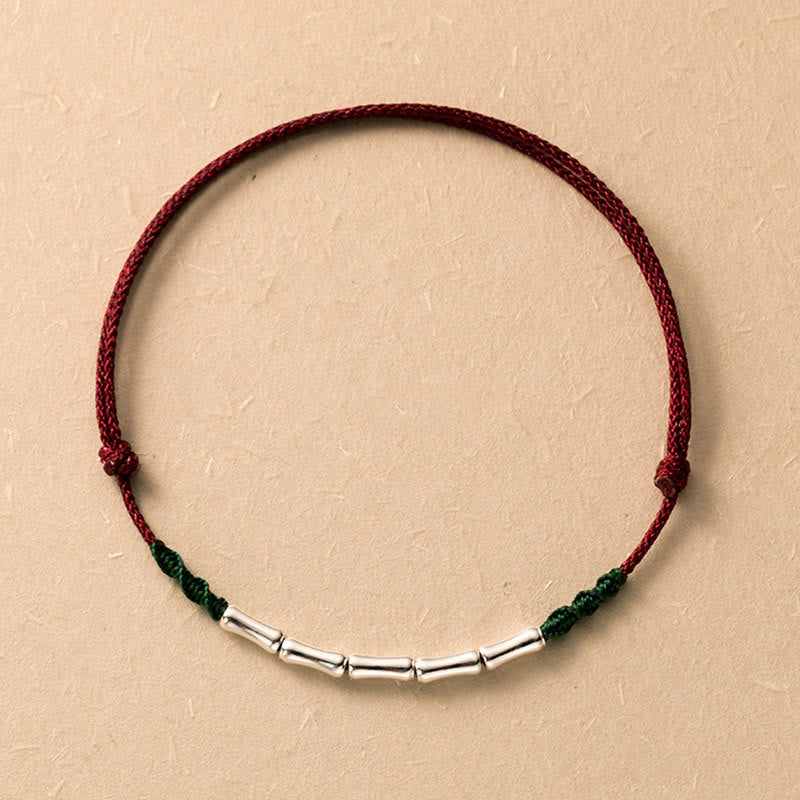925 Sterling Silver Bamboo Design Luck Braided Ultra-Thin Rope Bracelet
