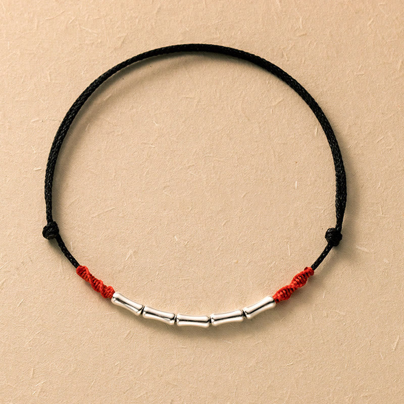 925 Sterling Silver Bamboo Design Luck Braided Ultra-Thin Rope Bracelet