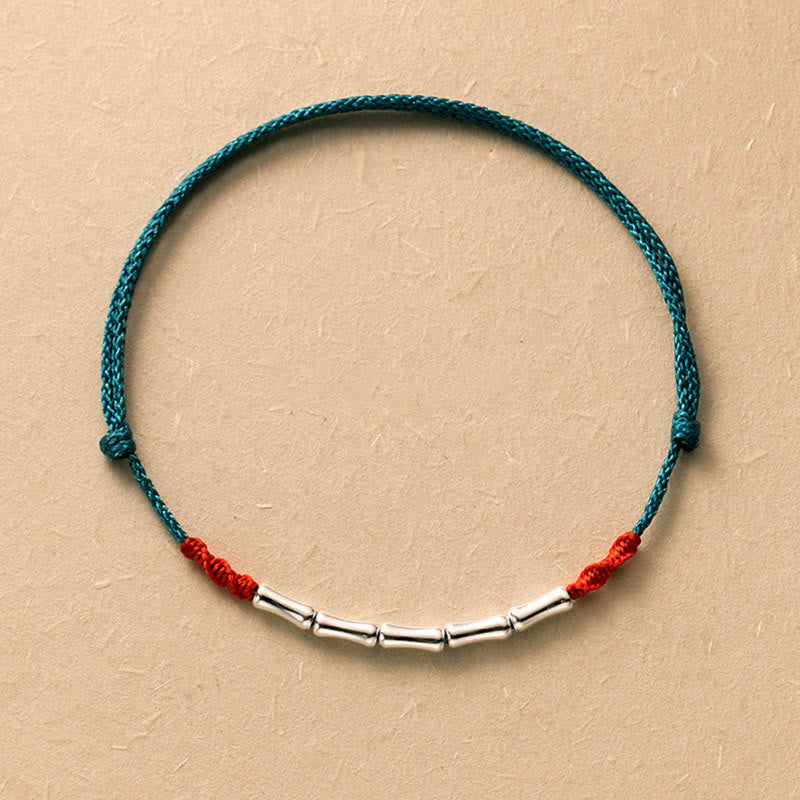 925 Sterling Silver Bamboo Design Luck Braided Ultra-Thin Rope Bracelet