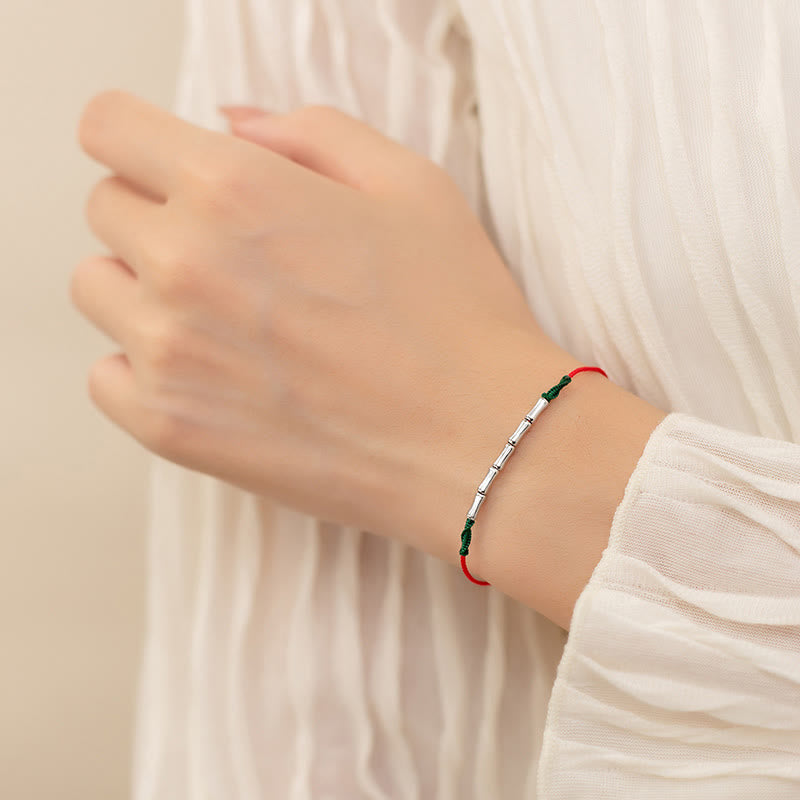 925 Sterling Silver Bamboo Design Luck Braided Ultra-Thin Rope Bracelet
