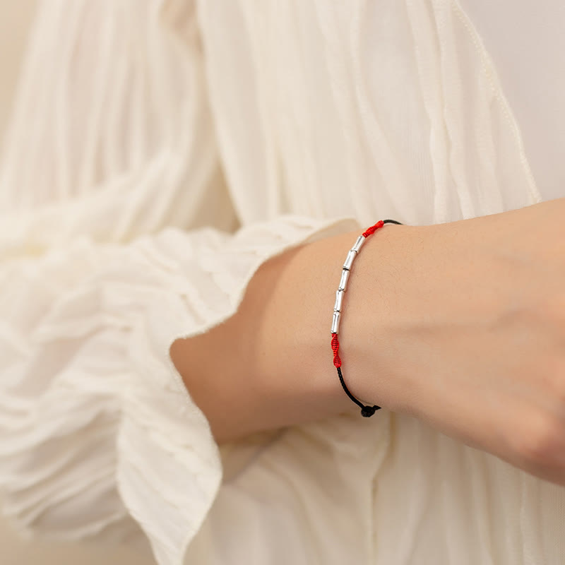 925 Sterling Silver Bamboo Design Luck Braided Ultra-Thin Rope Bracelet
