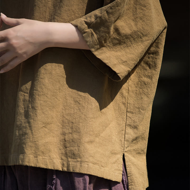Causal Half Sleeve Ramie Linen Cotton T-shirt Tee