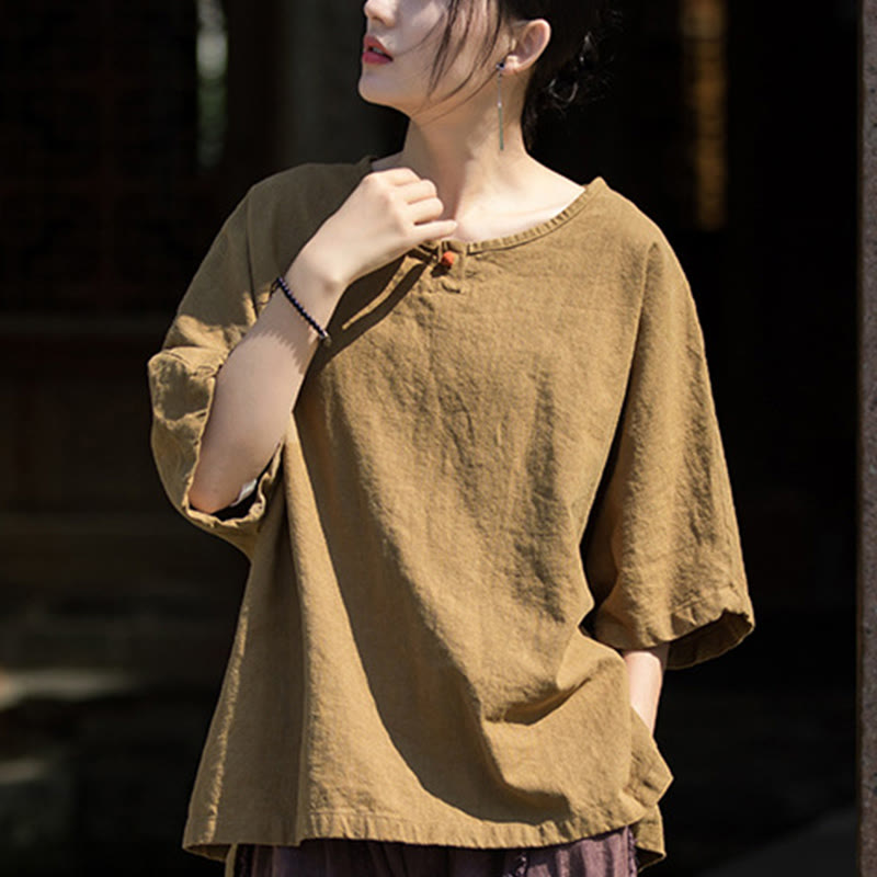 Causal Half Sleeve Ramie Linen Cotton T-shirt Tee