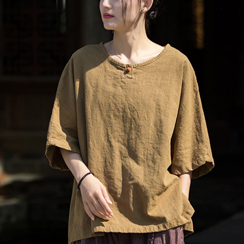 Causal Half Sleeve Ramie Linen Cotton T-shirt Tee