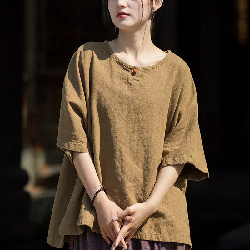 Causal Half Sleeve Ramie Linen Cotton T-shirt Tee